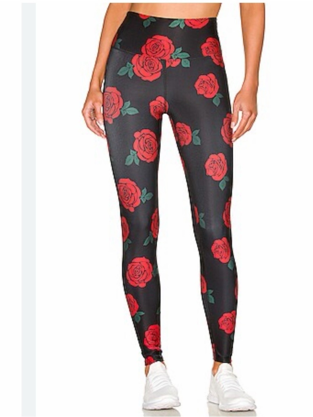 Beach Riot Black Leggings with Red Rose Print size small